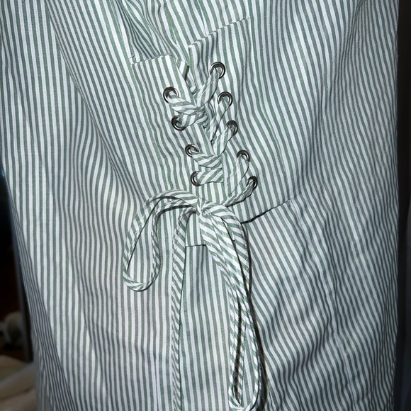 White and Sage Green Striped Collar Shirt - Picture 3 of 10